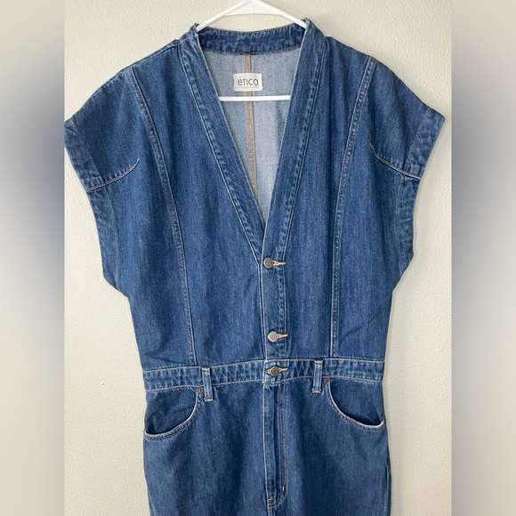 Etica Celestine Wide Leg Denim Jumpsuit in a Dark Wash Size L - Picture 5 of 11